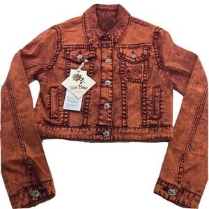 Rose Royce Premium Jackie Cropped Denim Jacket‎ Wine Acid Wash JR133-SUN Small
